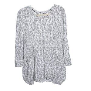 Habitat White & Black Textured Tunic Top With Pockets Womens Medium‎ Lagenlook
